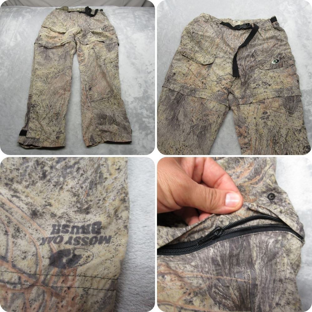 Mossy Oak Pants Mens L 34x31 Brush Camo Convertible Hunt Zip Off Rain Light Pack